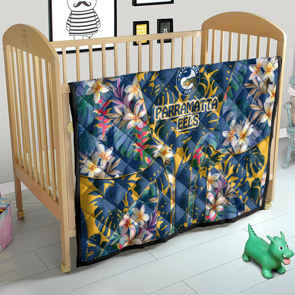 Parramatta Eels Quilt Tropical Hibiscus Floral Pattern With Blue And Yellow Accents