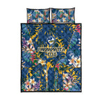 Parramatta Eels Quilt Bed Set Tropical Hibiscus Floral Pattern With Blue And Yellow Accents