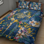 Parramatta Eels Quilt Bed Set Tropical Hibiscus Floral Pattern With Blue And Yellow Accents