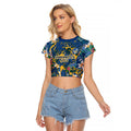 Parramatta Eels Raglan Cropped T Shirt Tropical Hibiscus Floral Pattern With Blue And Yellow Accents