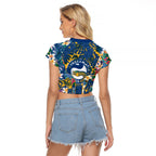 Parramatta Eels Raglan Cropped T Shirt Tropical Hibiscus Floral Pattern With Blue And Yellow Accents