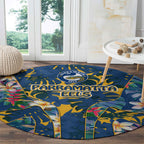 Parramatta Eels Round Carpet Tropical Hibiscus Floral Pattern With Blue And Yellow Accents