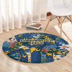 Parramatta Eels Round Carpet Tropical Hibiscus Floral Pattern With Blue And Yellow Accents