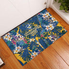 Parramatta Eels Rubber Doormat Tropical Hibiscus Floral Pattern With Blue And Yellow Accents