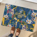Parramatta Eels Rubber Doormat Tropical Hibiscus Floral Pattern With Blue And Yellow Accents
