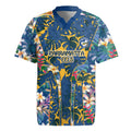 Parramatta Eels Rugby Jersey Tropical Hibiscus Floral Pattern With Blue And Yellow Accents
