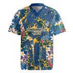 Parramatta Eels Rugby Jersey Tropical Hibiscus Floral Pattern With Blue And Yellow Accents