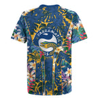 Parramatta Eels Rugby Jersey Tropical Hibiscus Floral Pattern With Blue And Yellow Accents