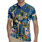 Parramatta Eels Rugby Jersey Tropical Hibiscus Floral Pattern With Blue And Yellow Accents