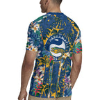 Parramatta Eels Rugby Jersey Tropical Hibiscus Floral Pattern With Blue And Yellow Accents