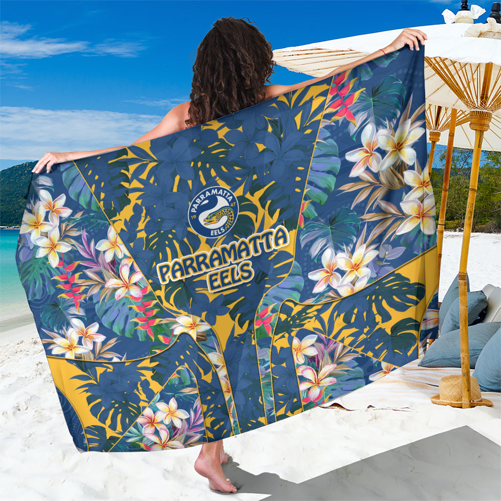 Parramatta Eels Sarong Tropical Hibiscus Floral Pattern With Blue And Yellow Accents