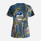 Parramatta Eels Scrub Top Tropical Hibiscus Floral Pattern With Blue And Yellow Accents