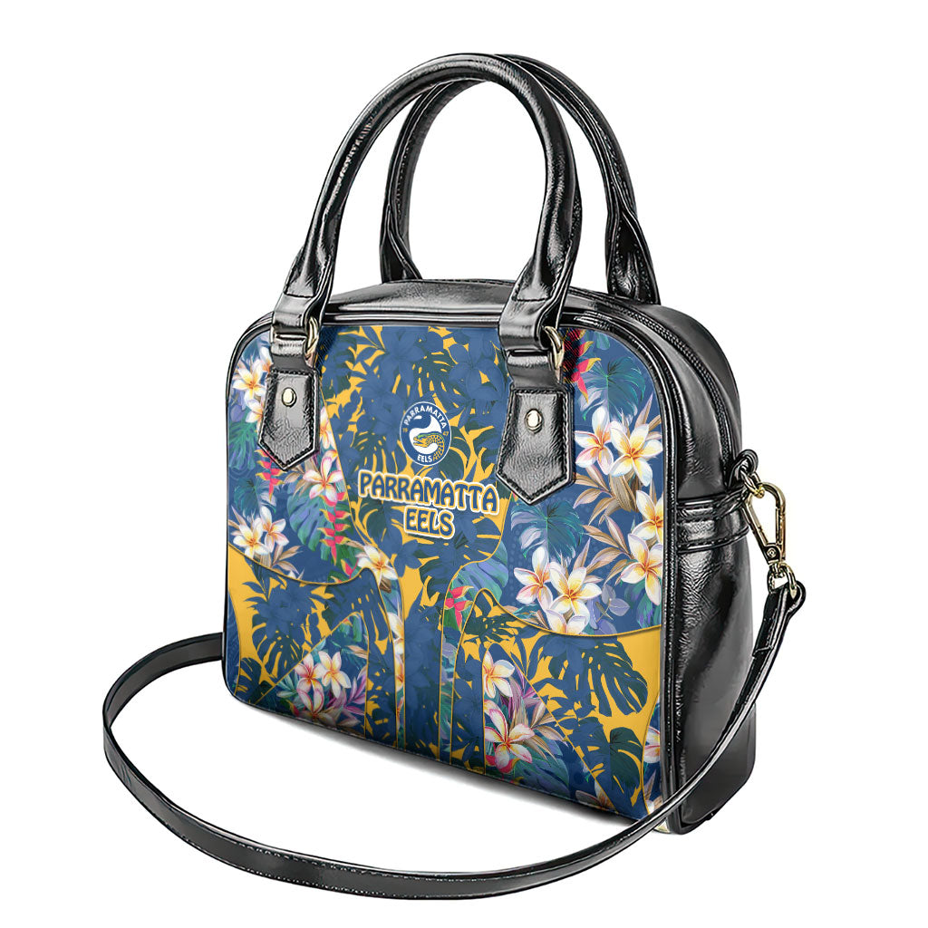 Parramatta Eels Shoulder Handbag Tropical Hibiscus Floral Pattern With Blue And Yellow Accents