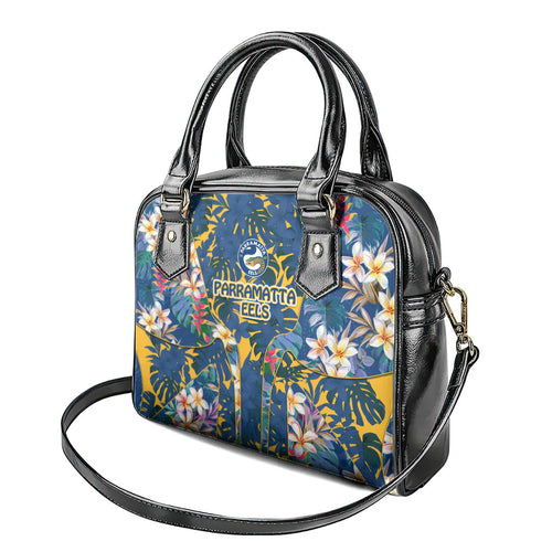 Parramatta Eels Shoulder Handbag Tropical Hibiscus Floral Pattern With Blue And Yellow Accents