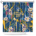 Parramatta Eels Shower Curtain Tropical Hibiscus Floral Pattern With Blue And Yellow Accents
