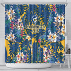 Parramatta Eels Shower Curtain Tropical Hibiscus Floral Pattern With Blue And Yellow Accents