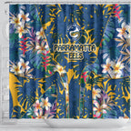 Parramatta Eels Shower Curtain Tropical Hibiscus Floral Pattern With Blue And Yellow Accents