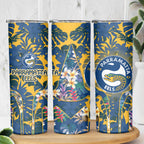 Parramatta Eels Skinny Tumbler Tropical Hibiscus Floral Pattern With Blue And Yellow Accents