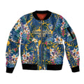 Parramatta Eels Sleeve Zip Bomber Jacket Tropical Hibiscus Floral Pattern With Blue And Yellow Accents