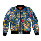 Parramatta Eels Sleeve Zip Bomber Jacket Tropical Hibiscus Floral Pattern With Blue And Yellow Accents