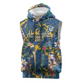 Parramatta Eels Sleeveless Hoodie Tropical Hibiscus Floral Pattern With Blue And Yellow Accents