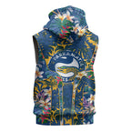 Parramatta Eels Sleeveless Hoodie Tropical Hibiscus Floral Pattern With Blue And Yellow Accents