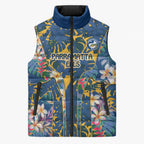 Parramatta Eels Sleeveless Puffer Jacket Tropical Hibiscus Floral Pattern With Blue And Yellow Accents