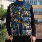 Parramatta Eels Sleeveless Puffer Jacket Tropical Hibiscus Floral Pattern With Blue And Yellow Accents