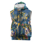 Parramatta Eels Sleeveless Zip Hoodie Tropical Hibiscus Floral Pattern With Blue And Yellow Accents