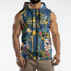 Parramatta Eels Sleeveless Zip Hoodie Tropical Hibiscus Floral Pattern With Blue And Yellow Accents