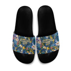 Parramatta Eels Slide Sandals Tropical Hibiscus Floral Pattern With Blue And Yellow Accents