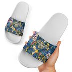 Parramatta Eels Slide Sandals Tropical Hibiscus Floral Pattern With Blue And Yellow Accents