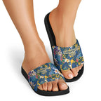 Parramatta Eels Slide Sandals Tropical Hibiscus Floral Pattern With Blue And Yellow Accents