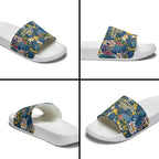 Parramatta Eels Slide Sandals Tropical Hibiscus Floral Pattern With Blue And Yellow Accents