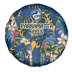 Parramatta Eels Spare Tire Cover Tropical Hibiscus Floral Pattern With Blue And Yellow Accents