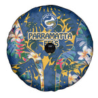 Parramatta Eels Spare Tire Cover Tropical Hibiscus Floral Pattern With Blue And Yellow Accents