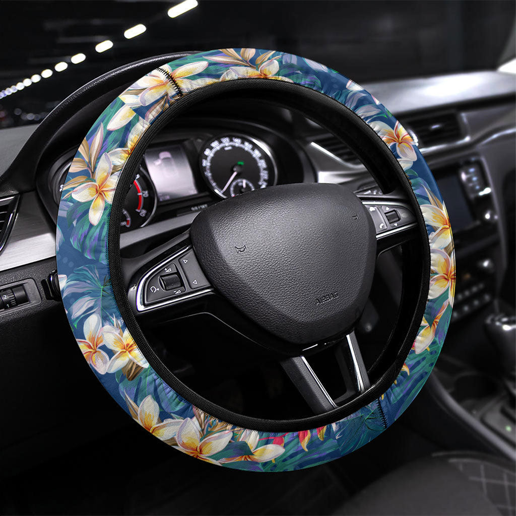 Parramatta Eels Steering Wheel Cover Tropical Hibiscus Floral Pattern With Blue And Yellow Accents