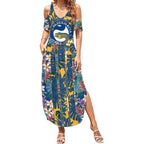 Parramatta Eels Summer Maxi Dress Tropical Hibiscus Floral Pattern With Blue And Yellow Accents