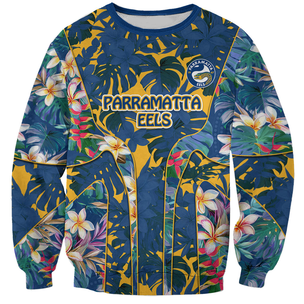 Parramatta Eels Sweatshirt Tropical Hibiscus Floral Pattern With Blue And Yellow Accents