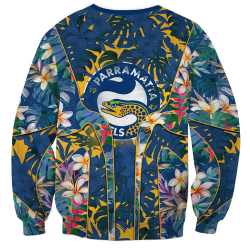 Parramatta Eels Sweatshirt Tropical Hibiscus Floral Pattern With Blue And Yellow Accents