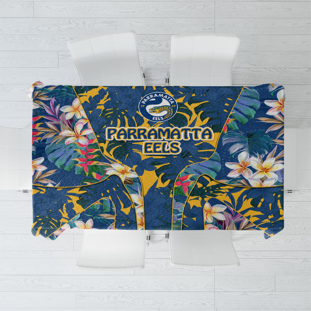 Parramatta Eels Tablecloth Tropical Hibiscus Floral Pattern With Blue And Yellow Accents