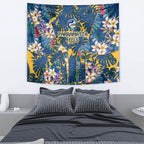 Parramatta Eels Tapestry Tropical Hibiscus Floral Pattern With Blue And Yellow Accents