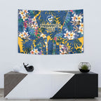 Parramatta Eels Tapestry Tropical Hibiscus Floral Pattern With Blue And Yellow Accents