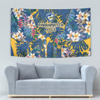 Parramatta Eels Tapestry Tropical Hibiscus Floral Pattern With Blue And Yellow Accents