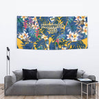 Parramatta Eels Tapestry Tropical Hibiscus Floral Pattern With Blue And Yellow Accents