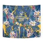 Parramatta Eels Tapestry Tropical Hibiscus Floral Pattern With Blue And Yellow Accents