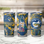 Parramatta Eels Tumbler Cup Tropical Hibiscus Floral Pattern With Blue And Yellow Accents