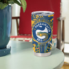 Parramatta Eels Tumbler Cup Tropical Hibiscus Floral Pattern With Blue And Yellow Accents