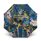 Parramatta Eels Umbrella Tropical Hibiscus Floral Pattern With Blue And Yellow Accents