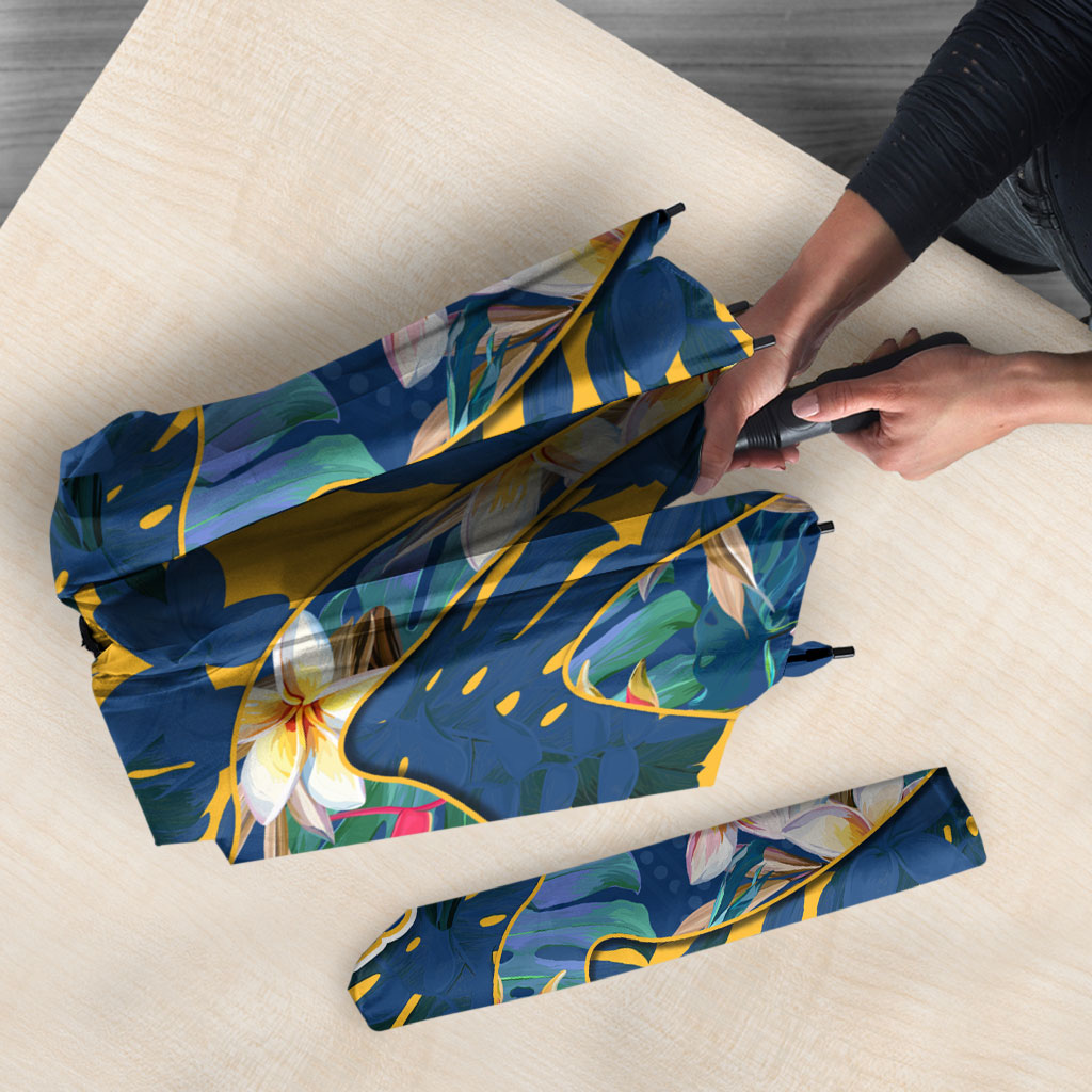 Parramatta Eels Umbrella Tropical Hibiscus Floral Pattern With Blue And Yellow Accents